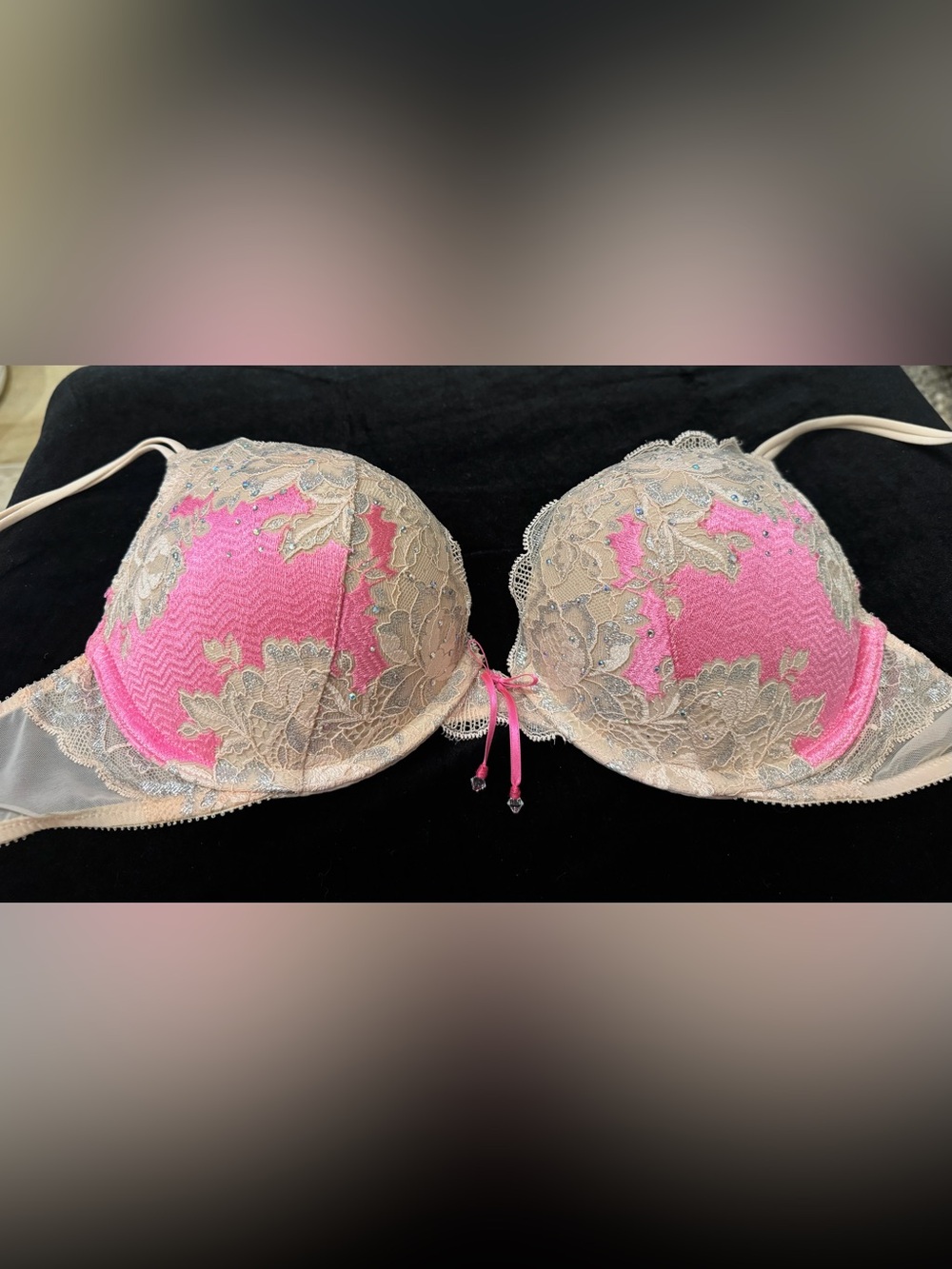 Victoria's Secret Pink Bra with Beige Lace Trim